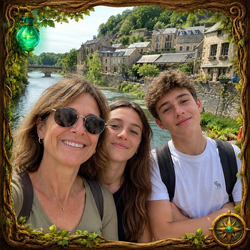 Une maman avec ses deux ados, photo souvenir Geolinfo