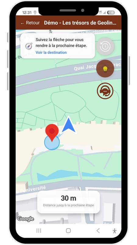 GPS intégré guidant vers les points d'intérêt