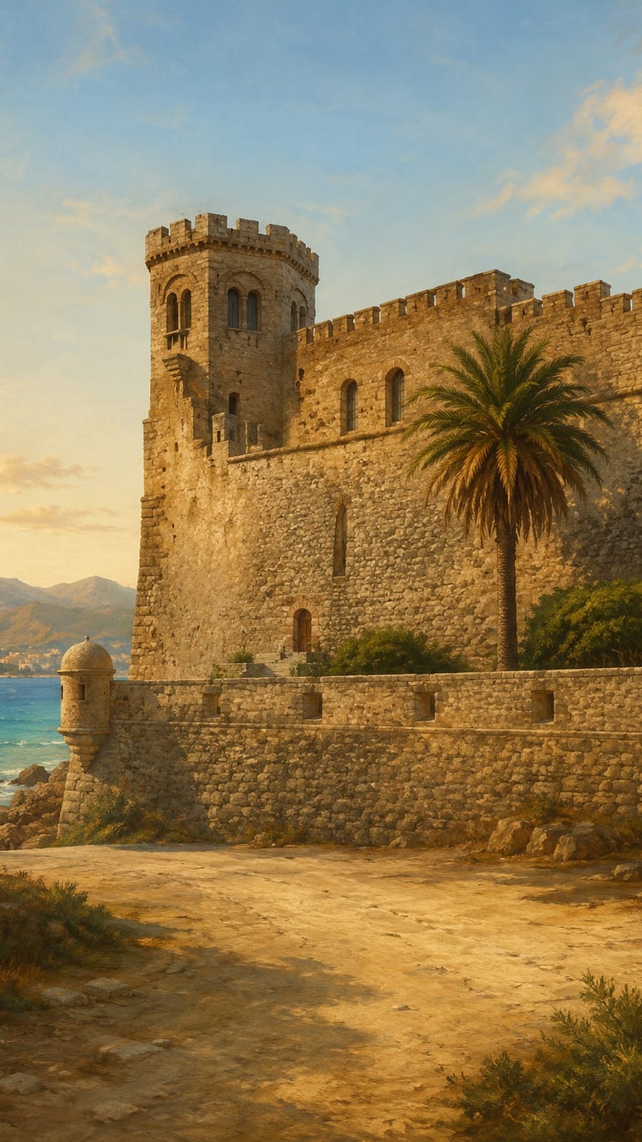 Le château d’Algajola, illustré pour le décor d’une étape