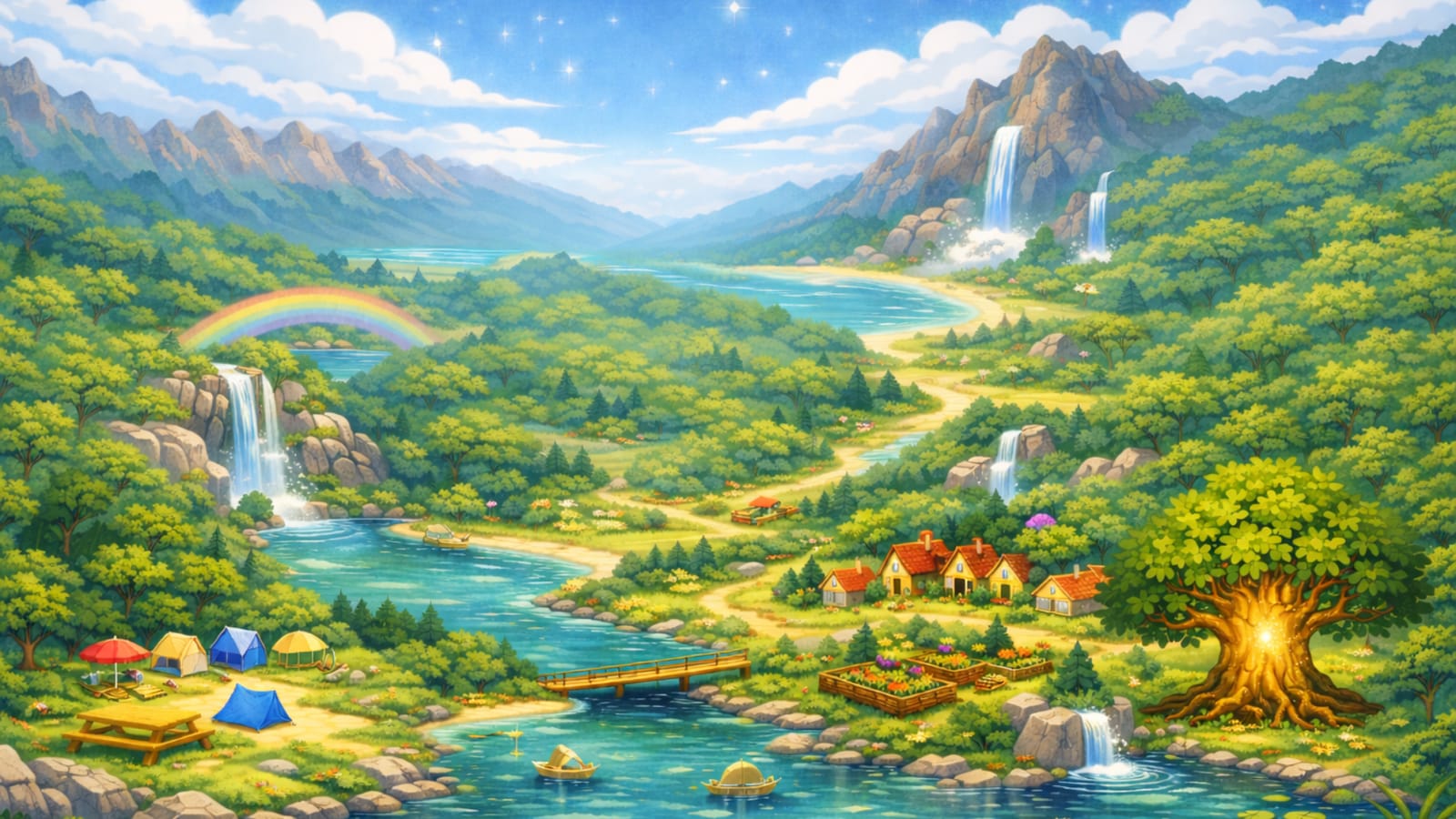 Verdalia, le monde illustré de l’aventure : lac, cascades, forêt et camping